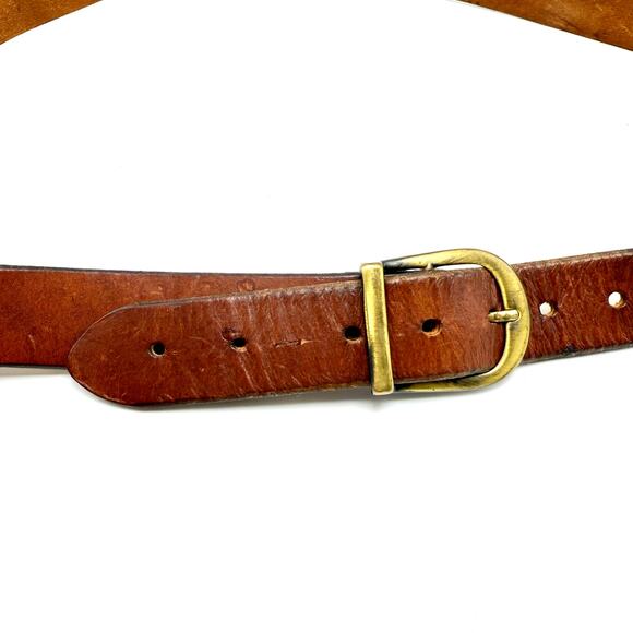 Vintage Equestrian Belt 42 Brown Leather Brass Buckle Full Grain Cowhide USA - Picture 1 of 10